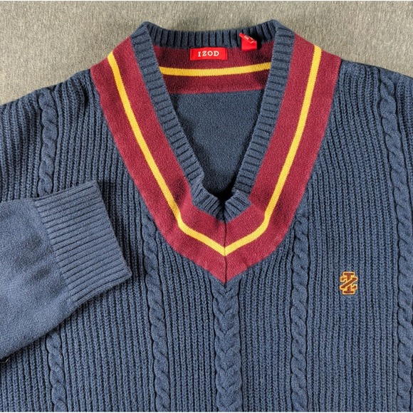 Izod Other - Vtg 90s IZOD Sweater Pullover XXL‎ Chunky Cable Knit Wool V Neck Tennis Preppy